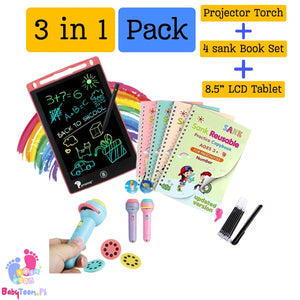 Bundle Deal - 3in1 - Projector Torch + 4 Sank Book Set + LCD Tablet