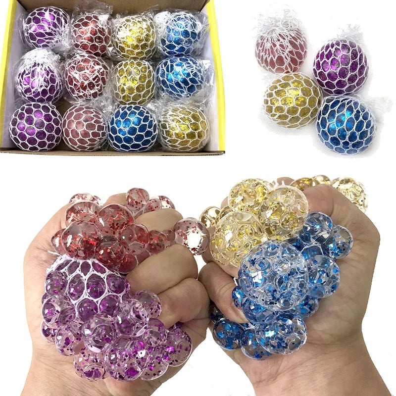 Rainbow Squeeze Ball Stress Relief Grape Balls Relieve Pressure Balls Hand Fidget Toy Rainbow Novelty Squeeze Ball Mesh Colorful - Babytoon