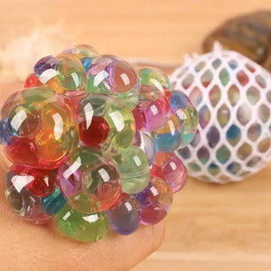 Rainbow Squeeze Ball Stress Relief Grape Balls Relieve Pressure Balls Hand Fidget Toy Rainbow Novelty Squeeze Ball Mesh Colorful - Babytoon