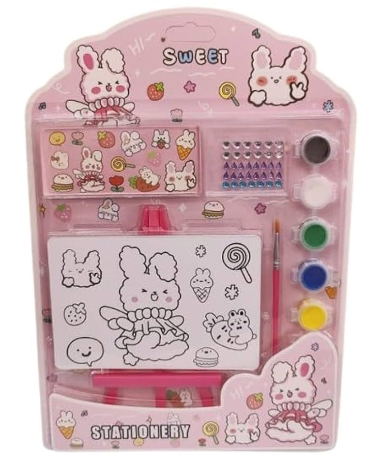 Small Painting kit with Paints, Brush and Stand, Canvas Painting Kit for Kids, Water Color Painting kit