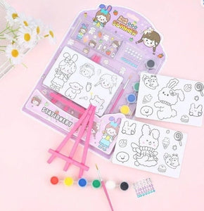 Small Painting kit with Paints, Brush and Stand, Canvas Painting Kit for Kids, Water Color Painting kit