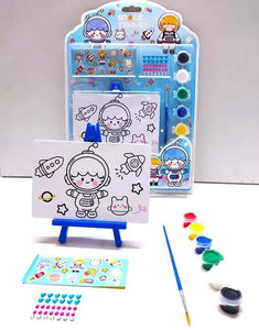 Small Painting kit with Paints, Brush and Stand, Canvas Painting Kit for Kids, Water Color Painting kit