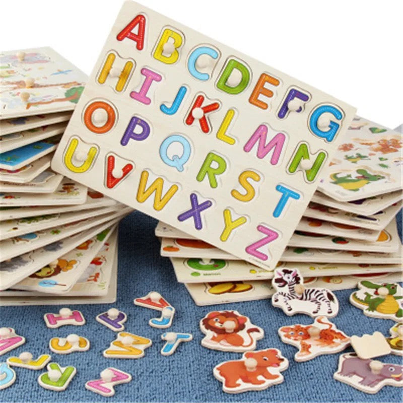 DIY Montessori Educational toy 3D Wooden Puzzle Grab board Sensory Jigsaw Brain Digital letter CraftS Learning Toy Gifts - Babytoon