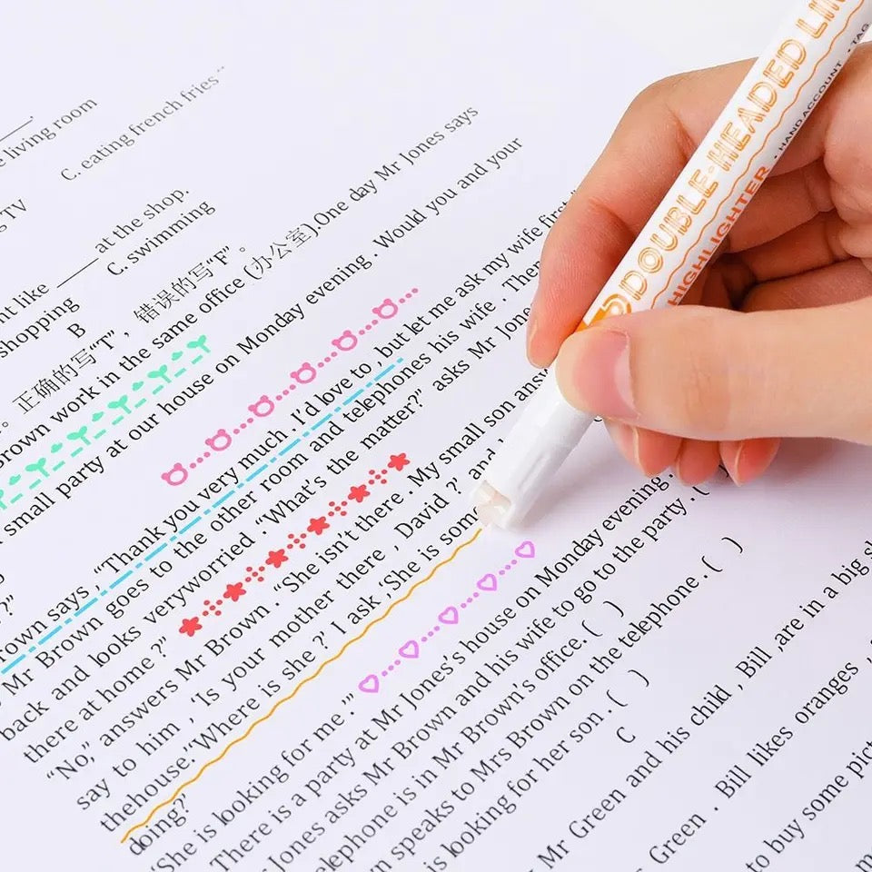 Double Pen Tip Curve Line Highlighter Pen Creative Flower-shaped Curve Line Marker Student School Supplies Stationery 1/3/6PCS - Babytoon