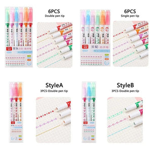 Double Pen Tip Curve Line Highlighter Pen Creative Flower-shaped Curve Line Marker Student School Supplies Stationery 1/3/6PCS - Babytoon