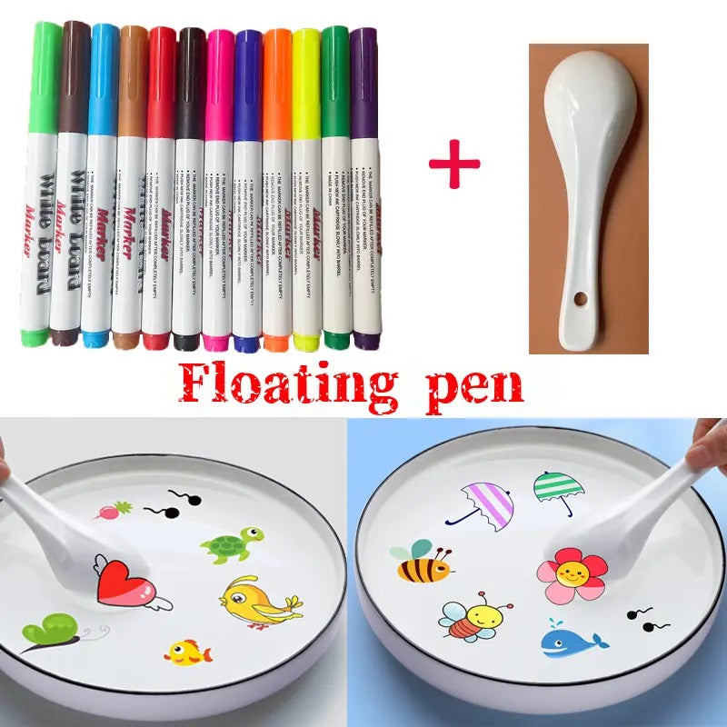 Magical Water 7 Painting Colorful Markers Floating Ink+Spoon - Babytoon