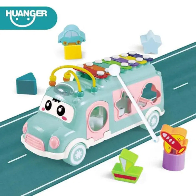 Huanger 3 in 1 New Music Xylophone Bus Toys Instrument Knocking Piano Lovely Shape Sorting Learning Educational Baby Toys For kids - Babytoon
