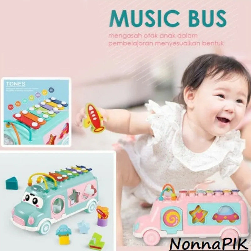 Huanger 3 in 1 New Music Xylophone Bus Toys Instrument Knocking Piano Lovely Shape Sorting Learning Educational Baby Toys For kids - Babytoon