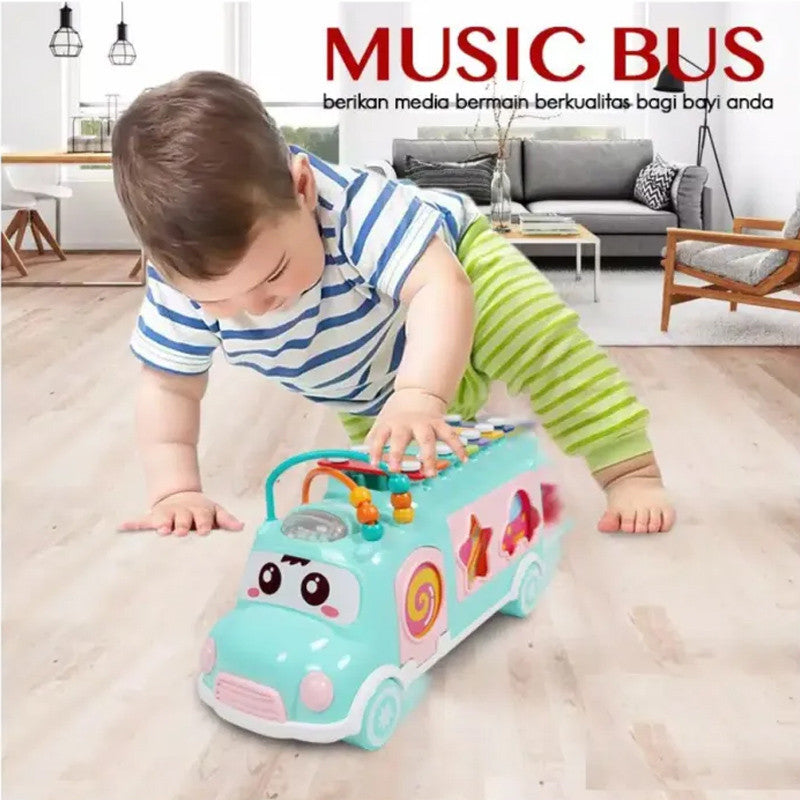 Huanger 3 in 1 New Music Xylophone Bus Toys Instrument Knocking Piano Lovely Shape Sorting Learning Educational Baby Toys For kids - Babytoon