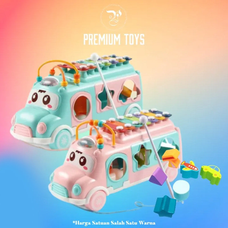 Huanger 3 in 1 New Music Xylophone Bus Toys Instrument Knocking Piano Lovely Shape Sorting Learning Educational Baby Toys For kids - Babytoon