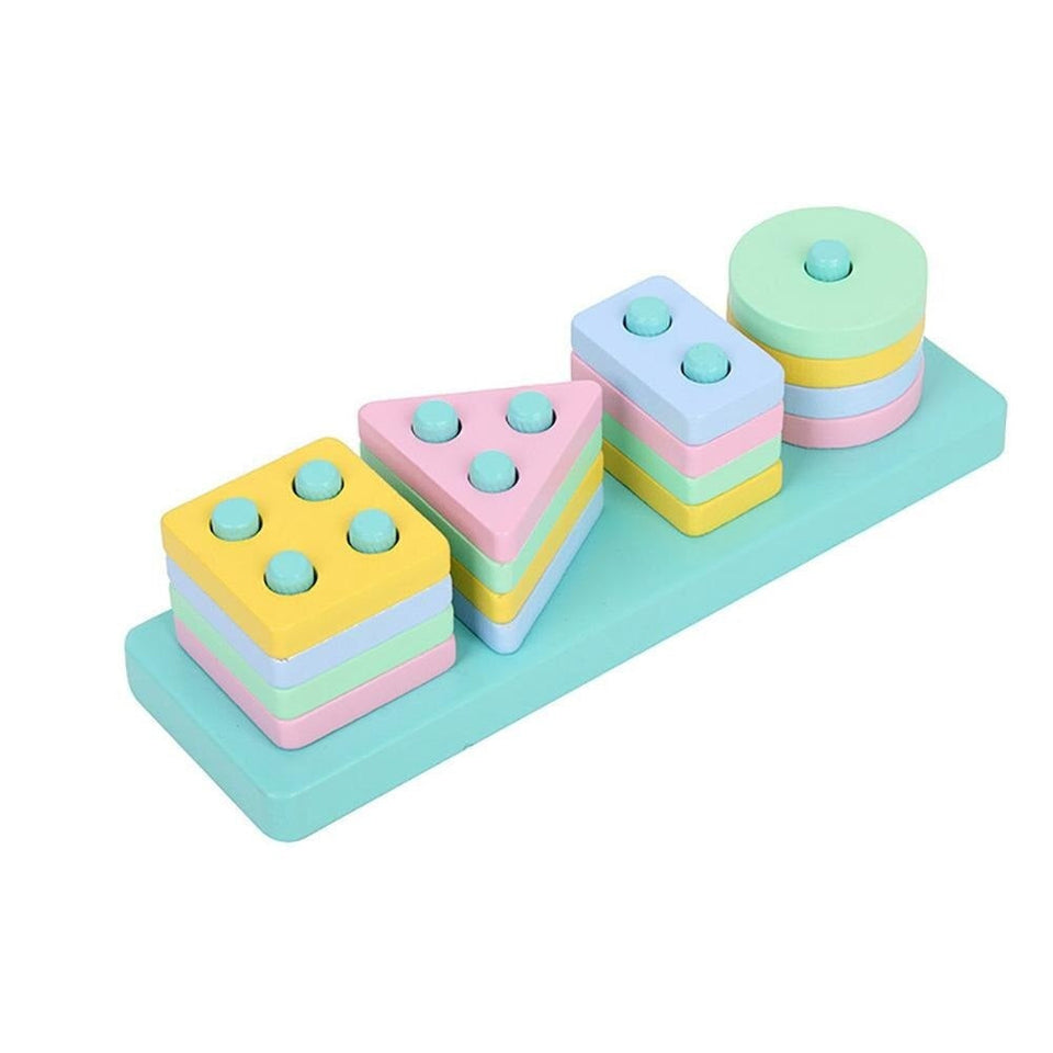 Kids Wooden 4 Geometric Assembling Stacking Blocks Early Learning Toy - Babytoon