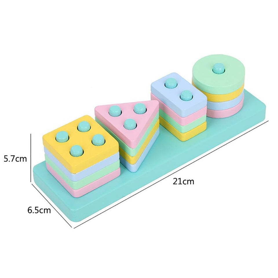 Kids Wooden 4 Geometric Assembling Stacking Blocks Early Learning Toy - Babytoon
