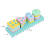 Kids Wooden 4 Geometric Assembling Stacking Blocks Early Learning Toy - Babytoon