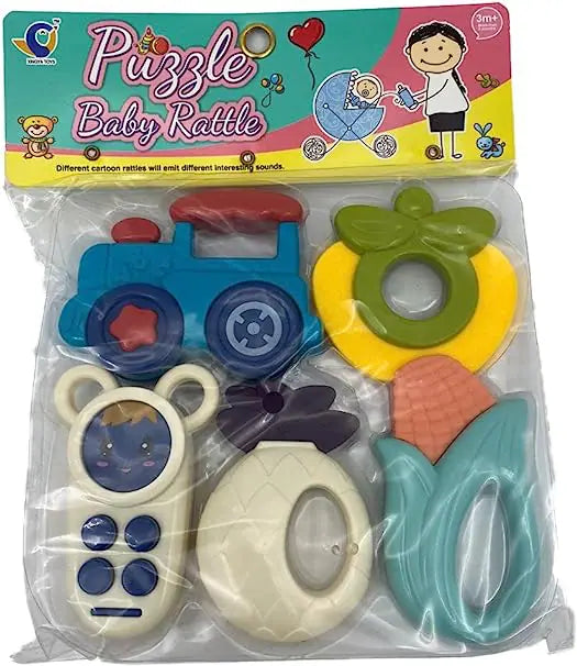 Imported Colourful Baby Rattle and Teether Set (5Pcs) - Babytoon