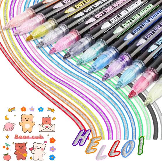 Outline Marker Set, Magic Shimmer Markers Pens Set for Kids, Outline Markers Self-outline Metallic Markers (8 PCS) - Babytoon