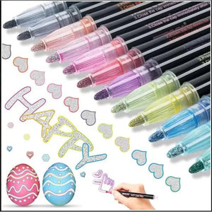 Outline Marker Set, Magic Shimmer Markers Pens Set for Kids, Outline Markers Self-outline Metallic Markers (8 PCS) - Babytoon