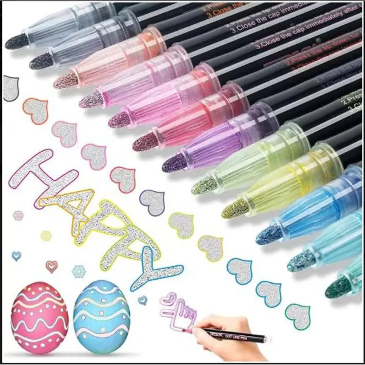 Outline Marker Set, Magic Shimmer Markers Pens Set for Kids, Outline Markers Self-outline Metallic Markers (8 PCS) - Babytoon