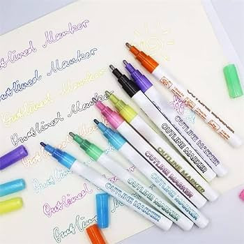 Outline Marker Set, Magic Shimmer Markers Pens Set for Kids, Outline Markers Self-outline Metallic Markers (8 PCS) - Babytoon