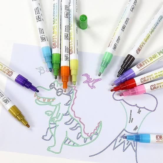 Outline Marker Set, Magic Shimmer Markers Pens Set for Kids, Outline Markers Self-outline Metallic Markers (8 PCS) - Babytoon