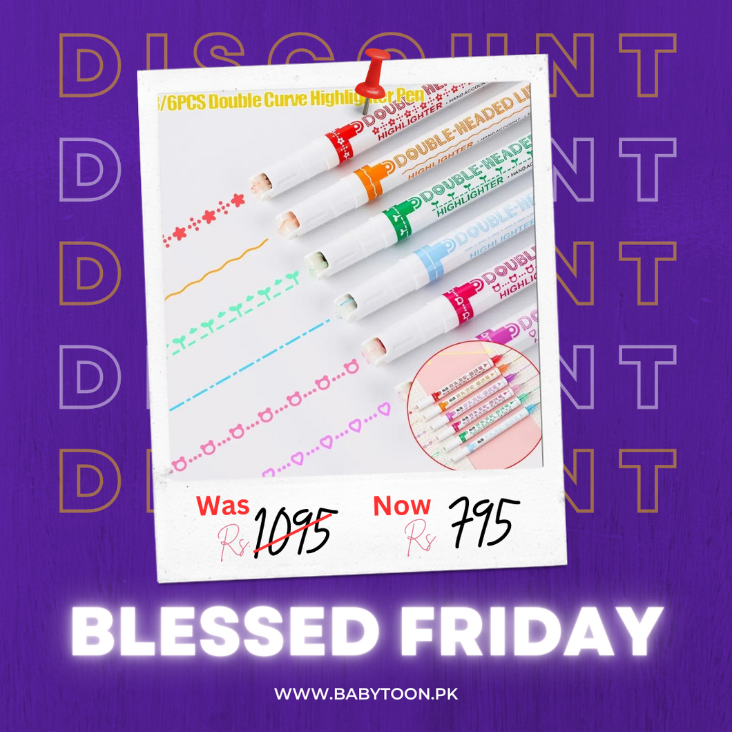 Double Pen Tip Curve Line Highlighter Pen Creative Flower-shaped Curve Line Marker Student School Supplies Stationery 1/3/6PCS - Babytoon