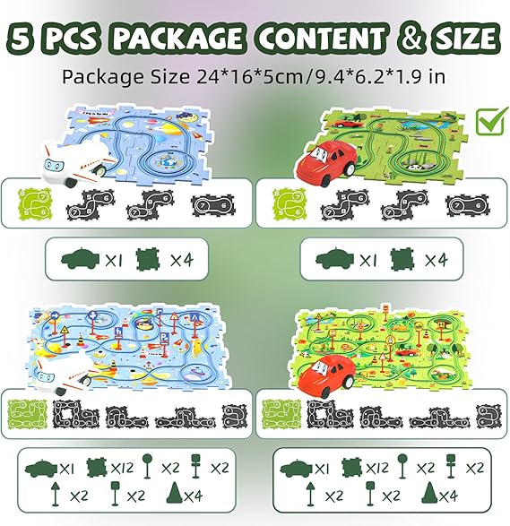 5PCS Puzzle Track Car Play Set / Diy Building Block Train Rail Car Toy Puzzle Race Track (random Design ) - Babytoon
