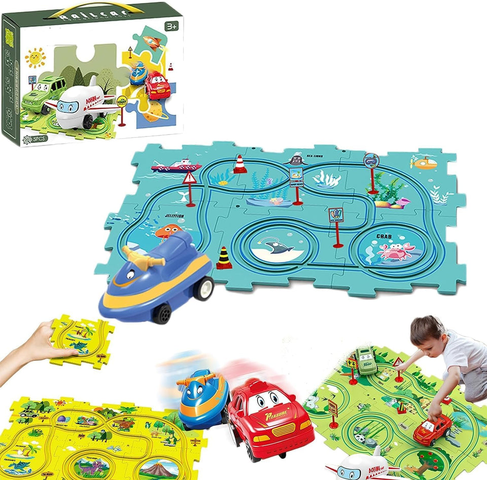 5PCS Puzzle Track Car Play Set / Diy Building Block Train Rail Car Toy Puzzle Race Track (random Design ) - Babytoon