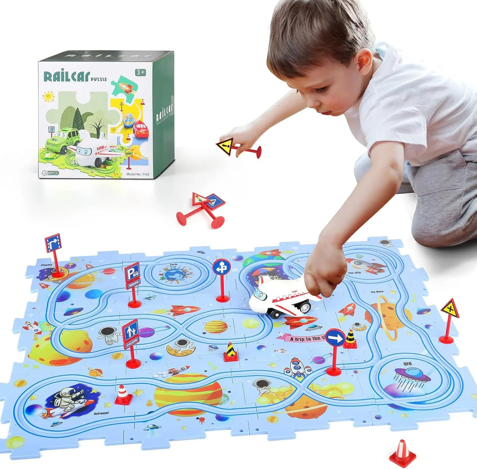 5PCS Puzzle Track Car Play Set / Diy Building Block Train Rail Car Toy Puzzle Race Track (random Design ) - Babytoon