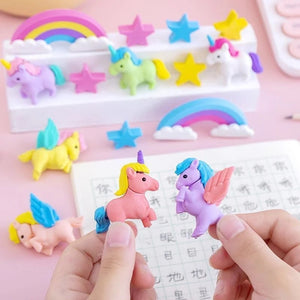 My Little Pony Cartoon Cute Color Unicorn Rainbow Pentagram 7PCS Eraser Set Student School Supplies Stationery (7Pcs Set)