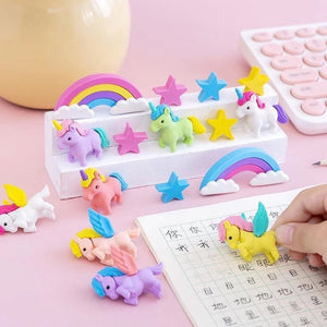 My Little Pony Cartoon Cute Color Unicorn Rainbow Pentagram 7PCS Eraser Set Student School Supplies Stationery (7Pcs Set)