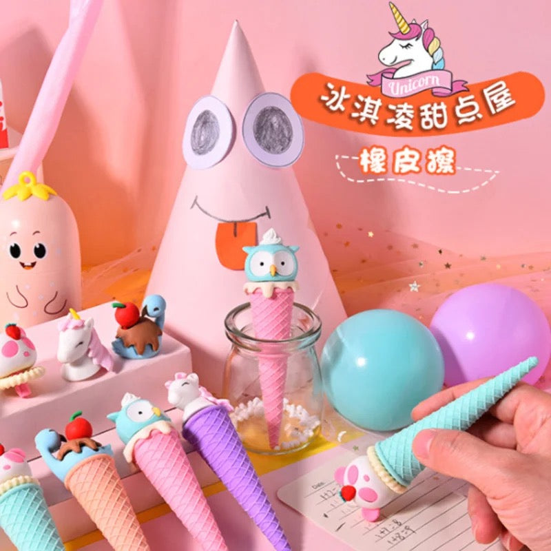 Ice Cream Shape Stationery Wholesale Unicorn Kawaii Eraser Durable Cartoon Animal For Student School Supplies (1pc)