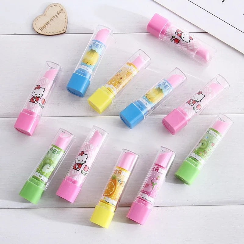 Cute Lipstick Eraser Stationery Toy for Girl School Supplies Fruit Art Eraser for Girls Kids Stationery Gifts Prize