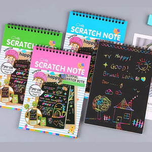 Fun Magic Drawing Book Toy DIY Scratch Notebook Black Cardboard Children Learning Toys Scratch Art Painting Doodle New